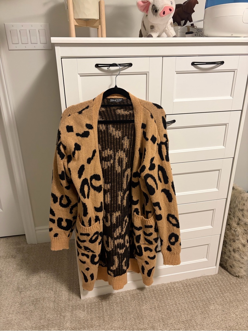 (2 for $30) SHEIN Camel and Black Leopard Print Open Cardigan